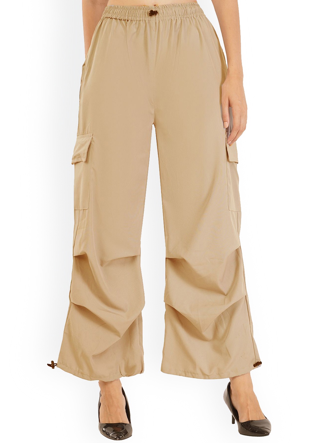 

BAESD Women Comfort Loose Fit High-Rise Cargos Trousers, Beige