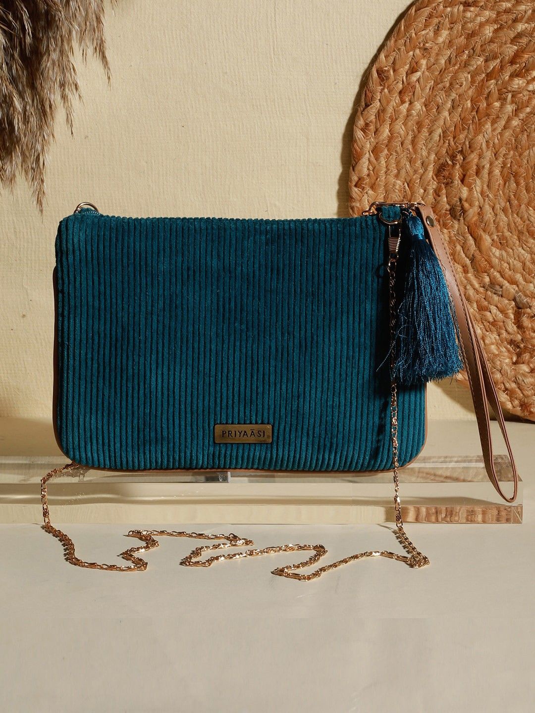 

Priyaasi Women Structured Handheld Bag with Fringed, Teal
