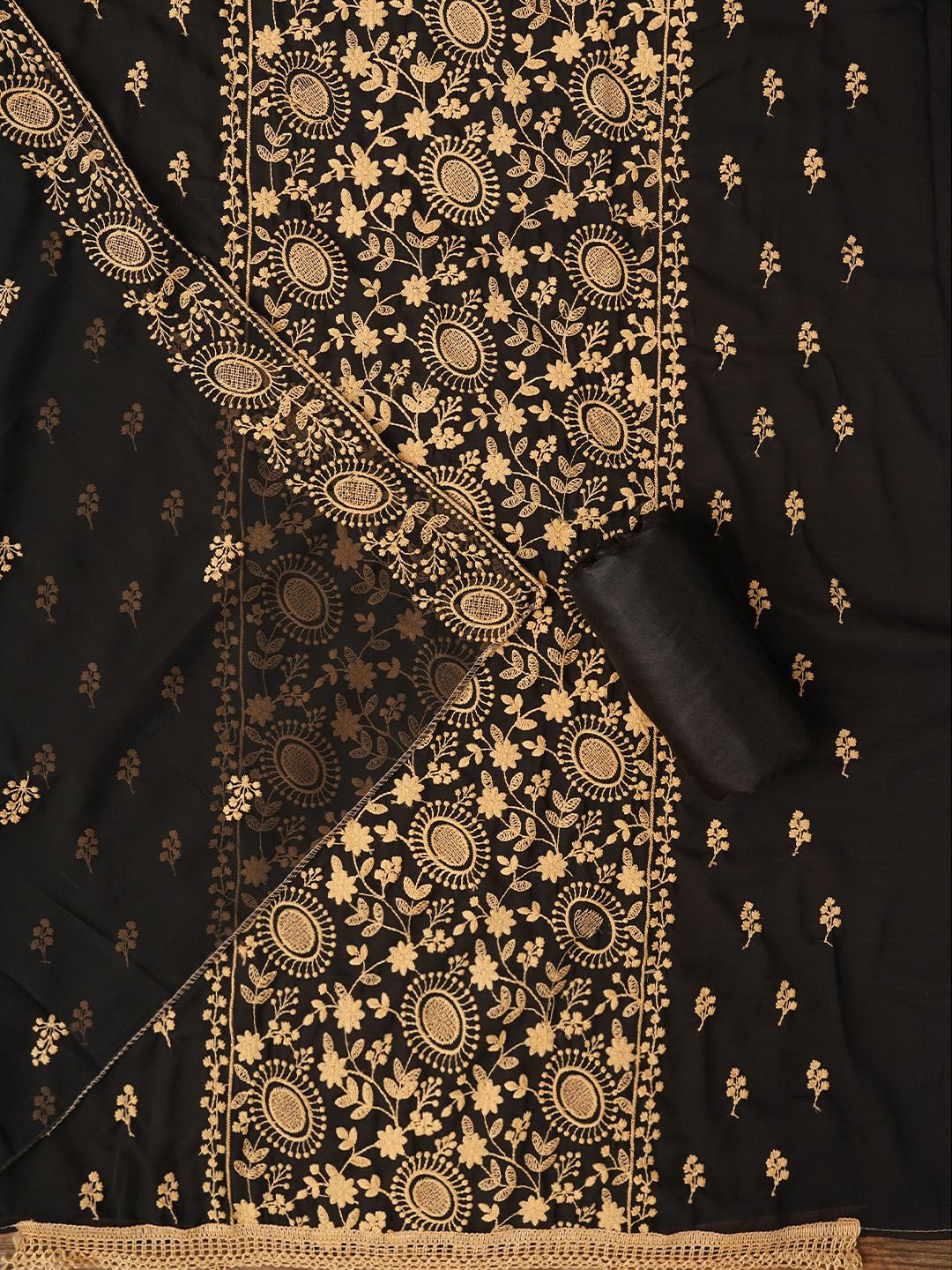 

Jaipur Kurti Embroidered Silk Georgette Dress Material with Dupatta, Coffee brown