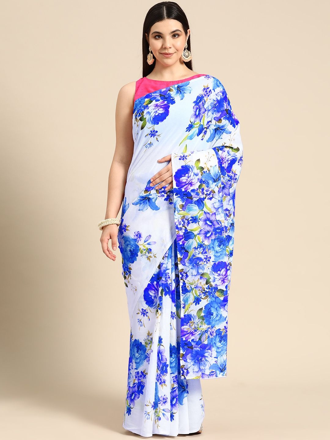 

BUTA BUTI Floral Pure Cotton Saree, Blue