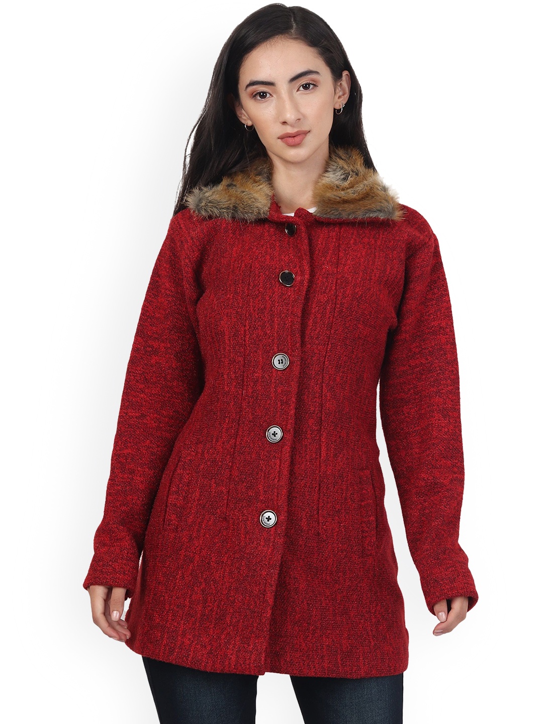 

HAUTEMODA Women Single-Breasted Overcoat, Red