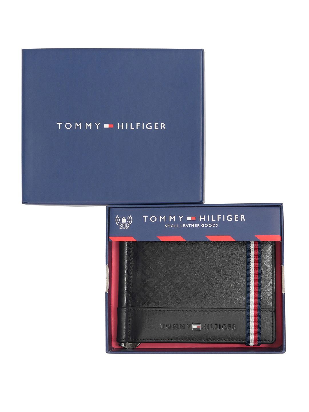 

Tommy Hilfiger Men Geometric Textured Leather Money Clip, Black