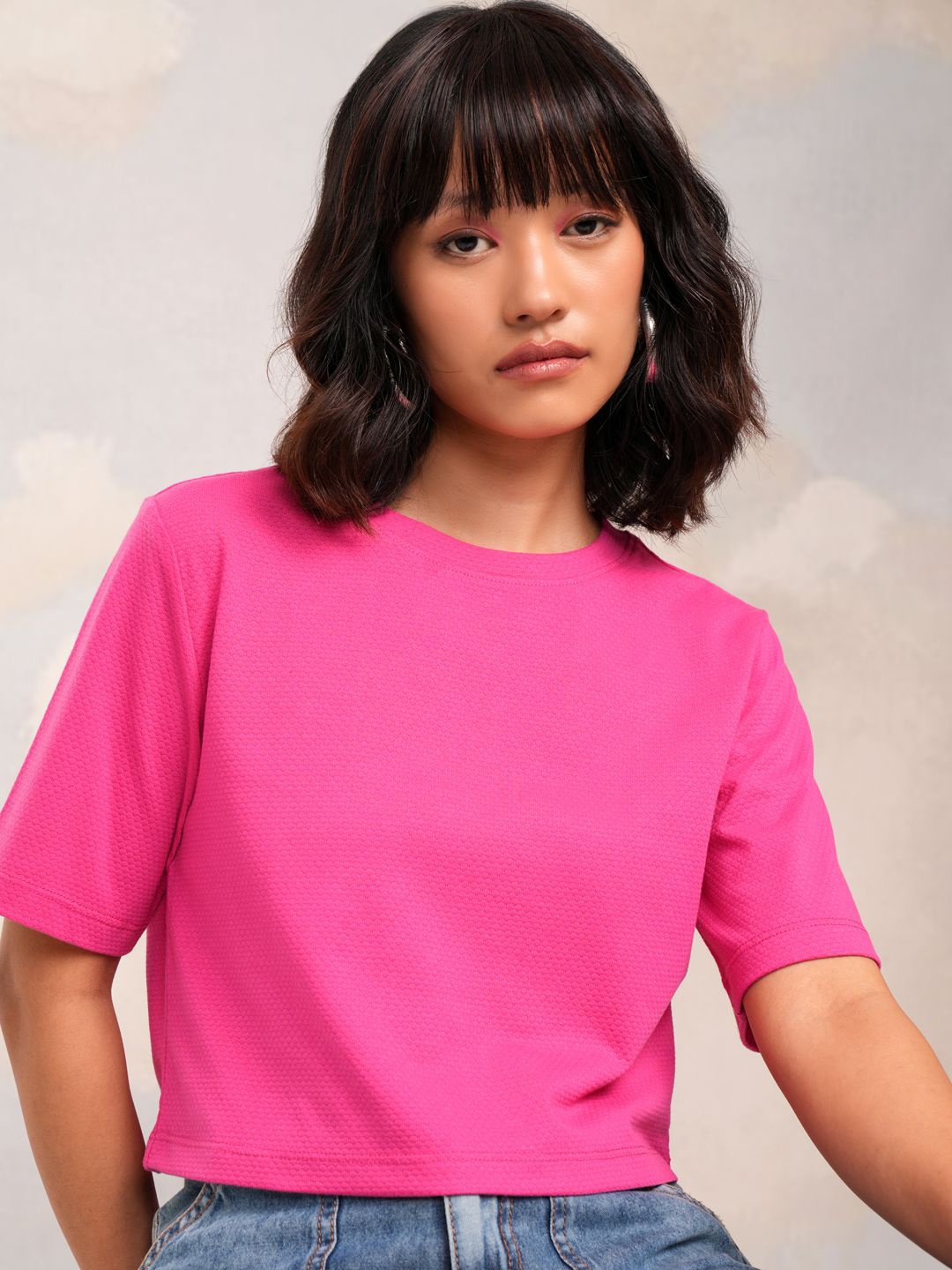 

Tokyo Talkies Women Solid Round Neck Top, Pink