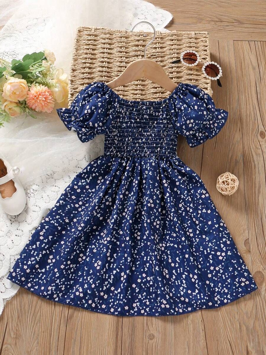

BAESD Kids-Girls Floral Print Fit & Flare Dress, Navy blue