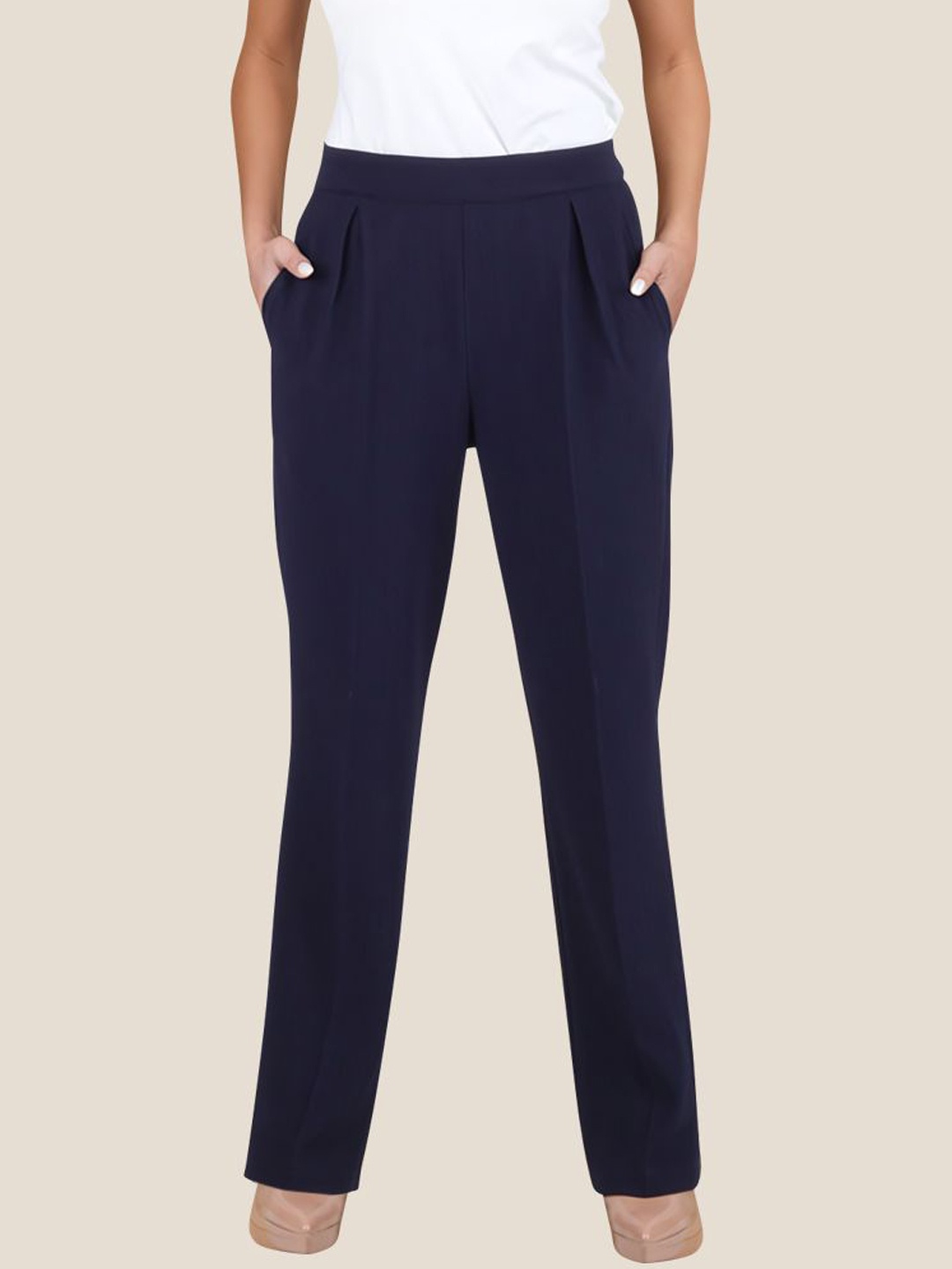 

Bunny Corset Women Smart Loose Fit Easy Wash Pleated Trousers, Navy blue