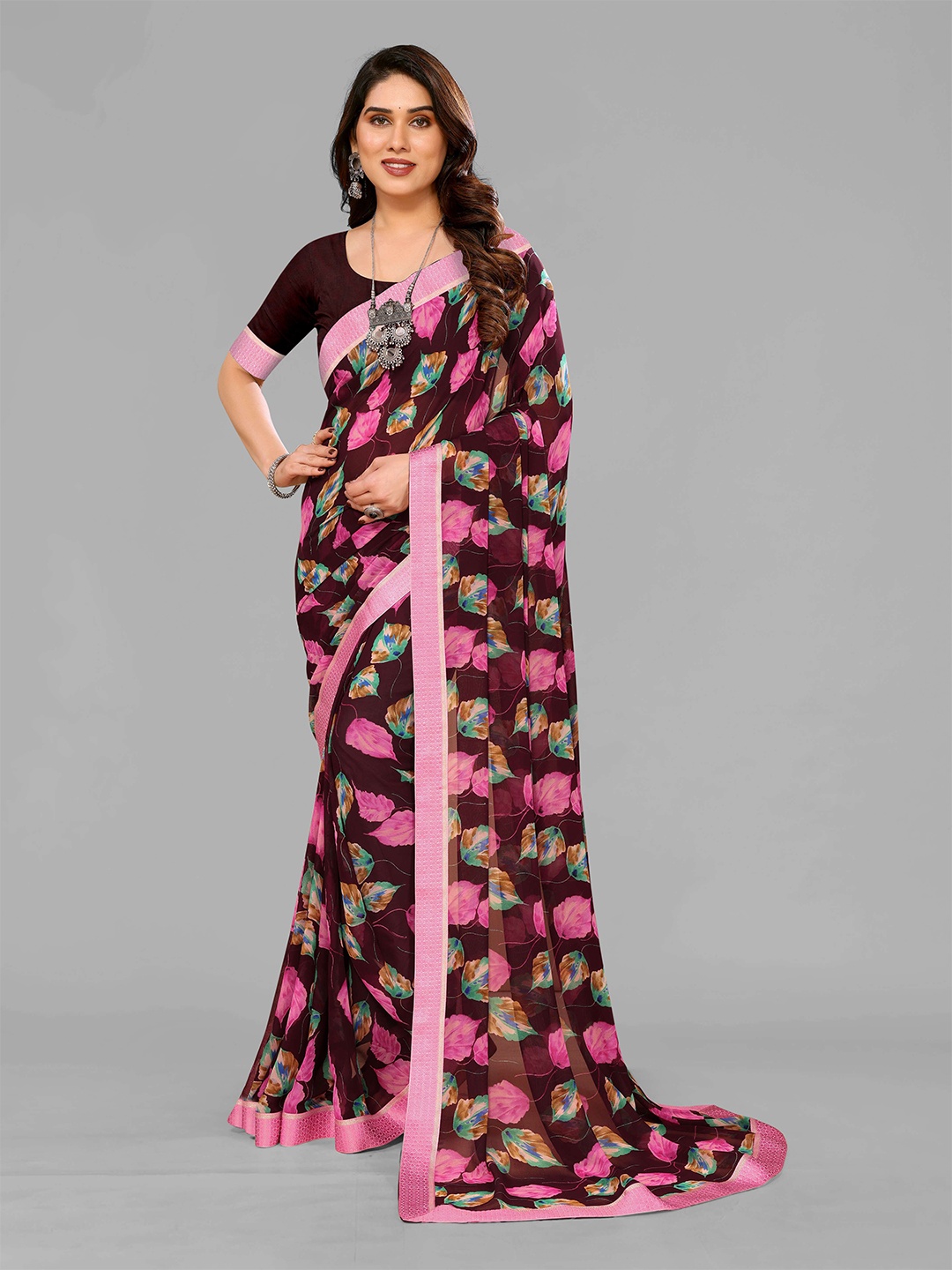 

saretramall Floral Printed Pure Georgette Daily wear Saree, Maroon