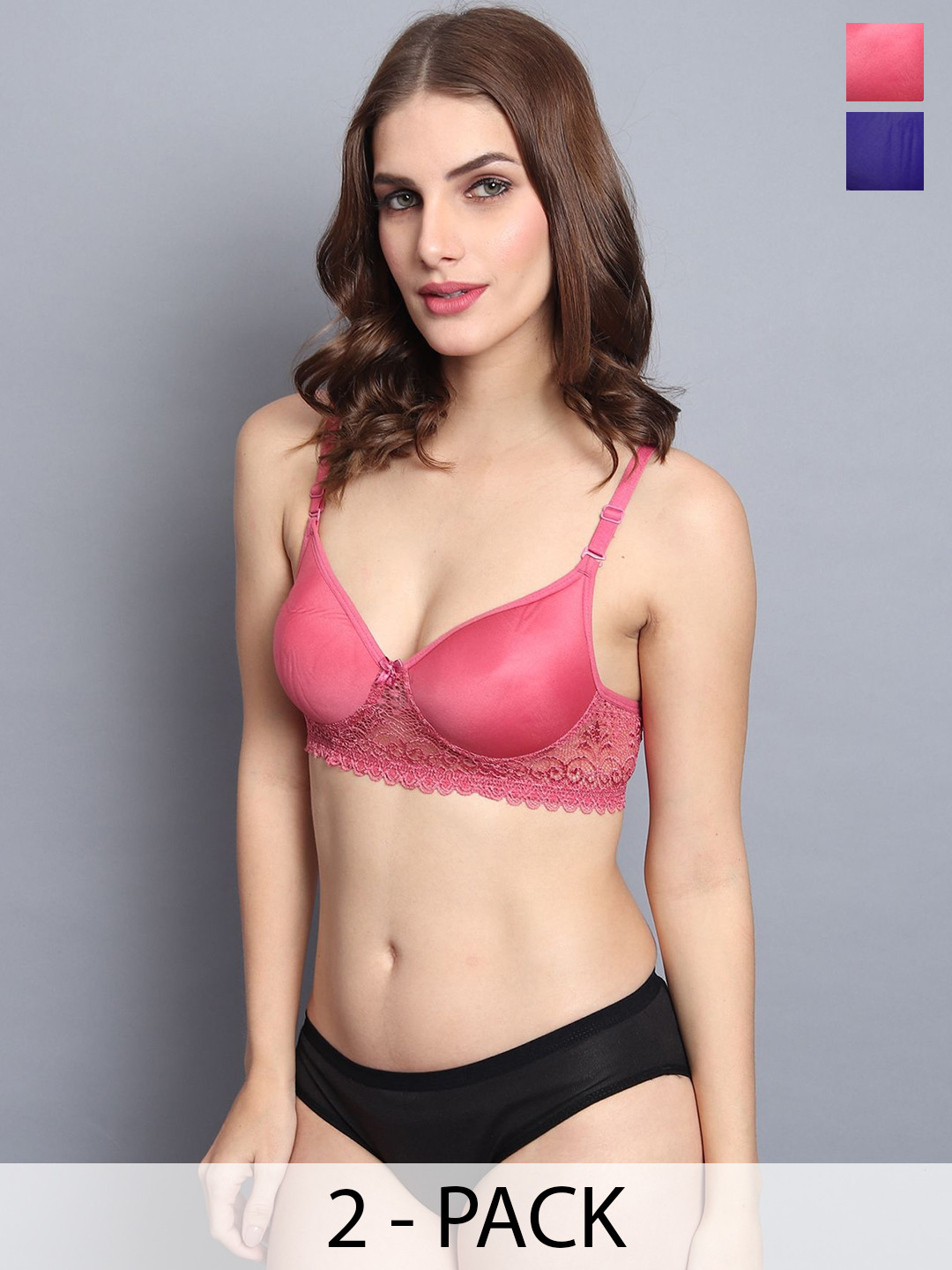 

AROUSY Pack Of 3 Lightly-Padded Lingerie Set, Blue