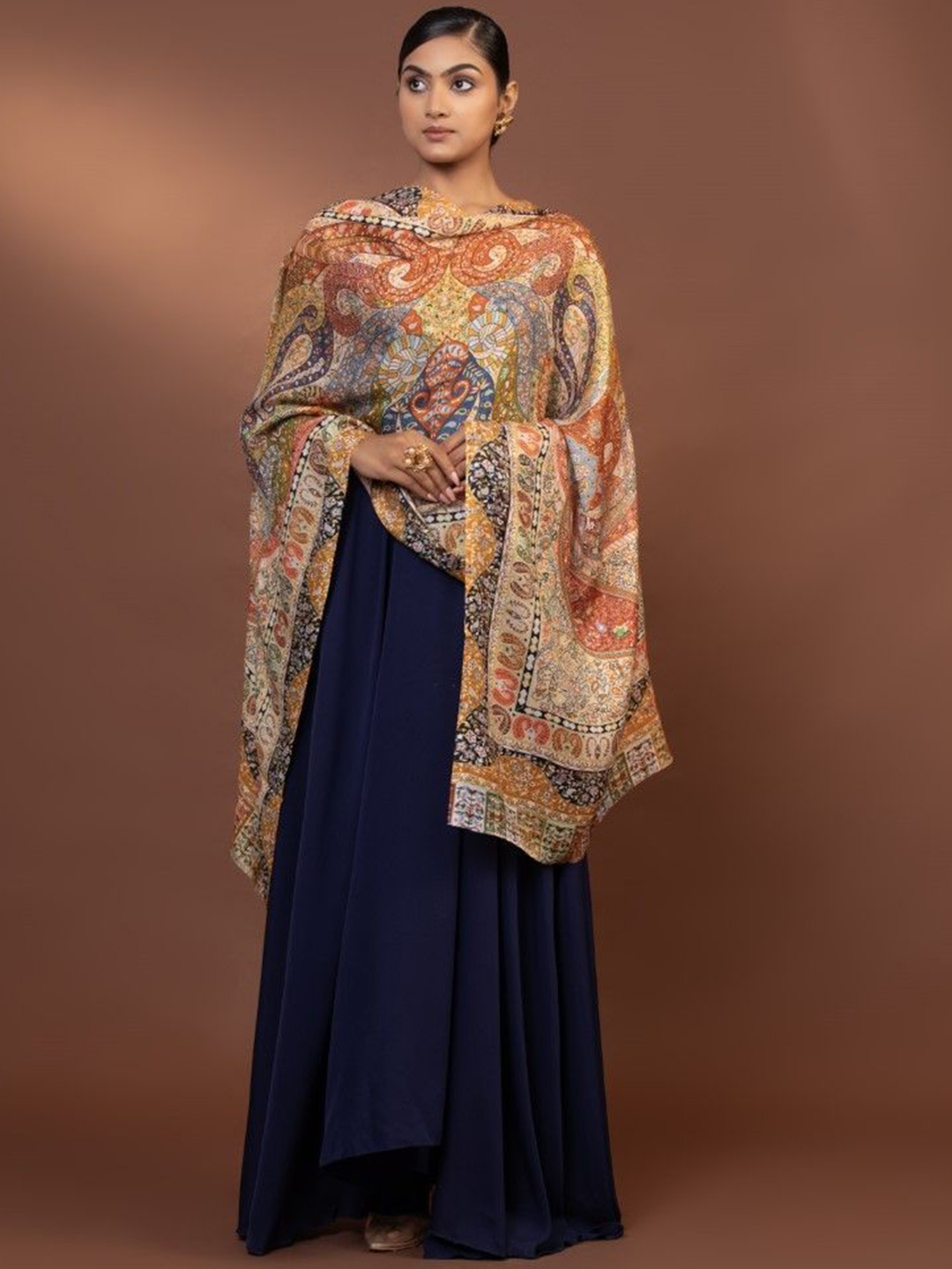 

MODARTA Ethnic Motifs Printed Shawl, Yellow