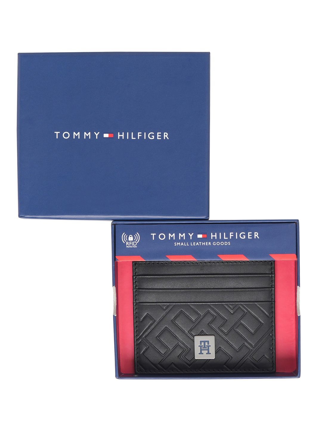 

Tommy Hilfiger Men Geometric Leather Card Holder, Black