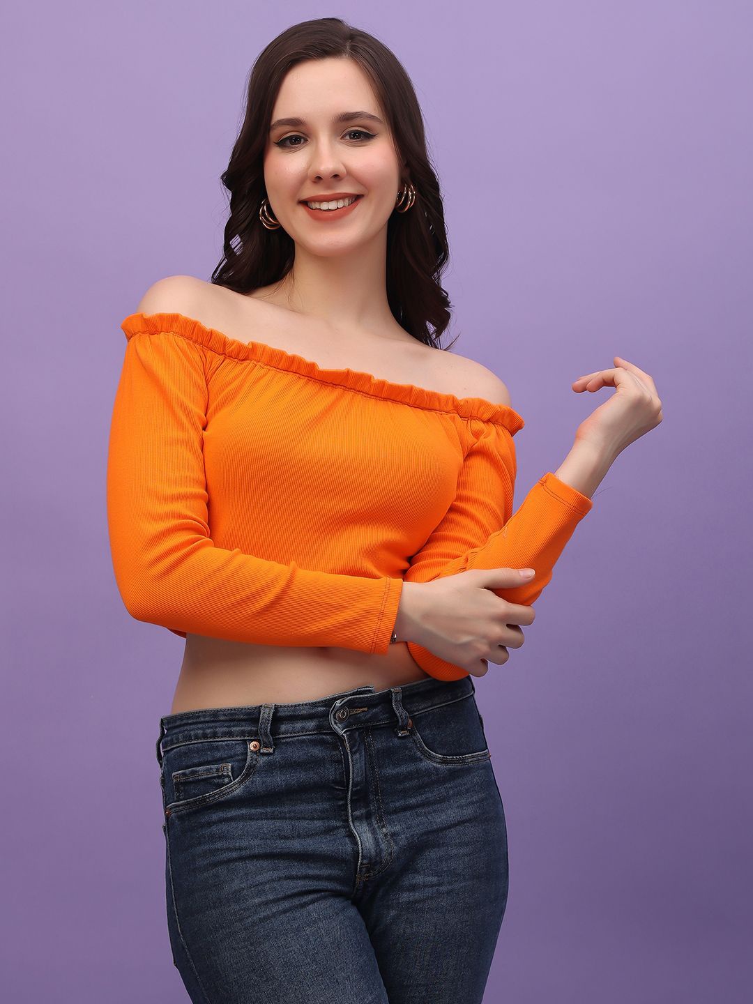

BAESD Women Solid Off-Shoulder Top, Orange