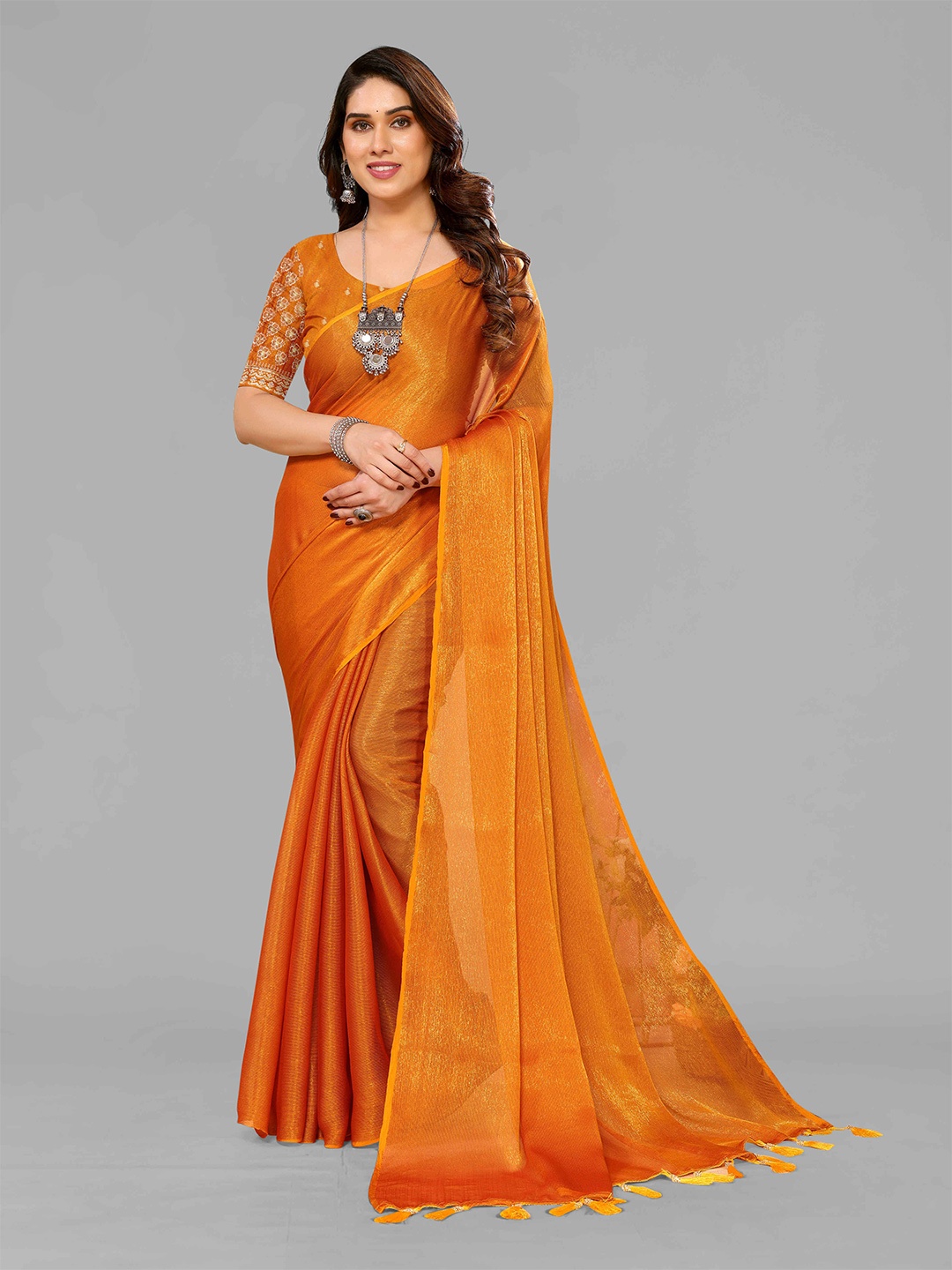 

saretramall Solid Saree With Blouse Piece, Mustard