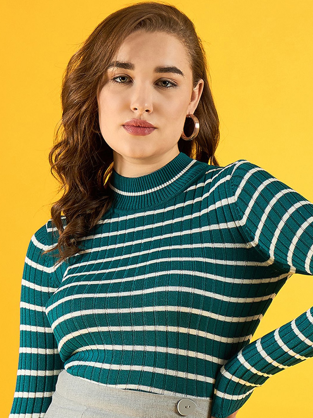 

98 Degree North Women Striped Pullover, Teal