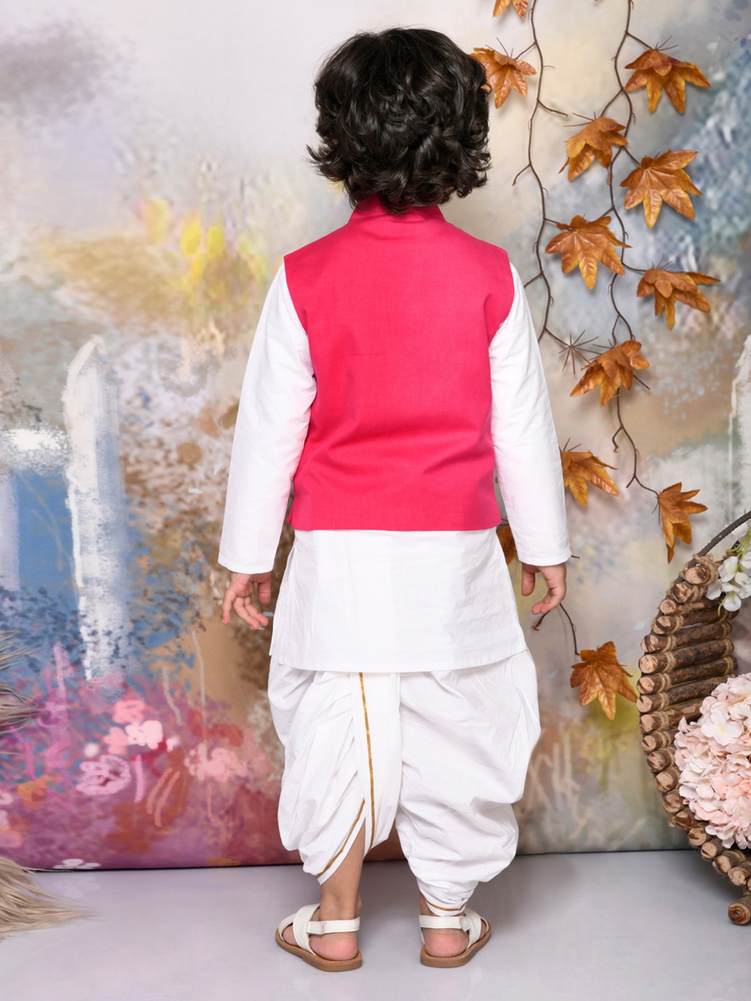 

MUDKID Boys Regular Pure Cotton Kurta with Dhoti Pants, Pink