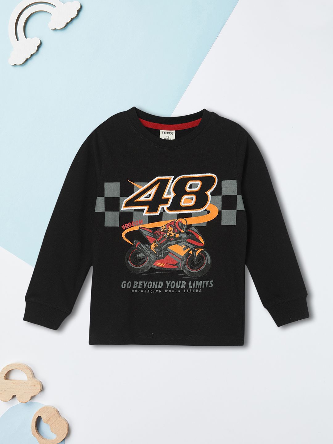 

max Boys Graphic Printed Round Neck Cotton Pullover Sweatshirt, Black