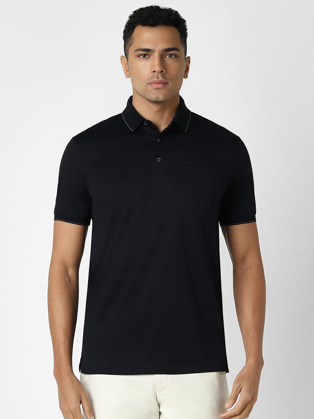 

Van Heusen Men Solid Polo Collar Cotton T-shirt, Black