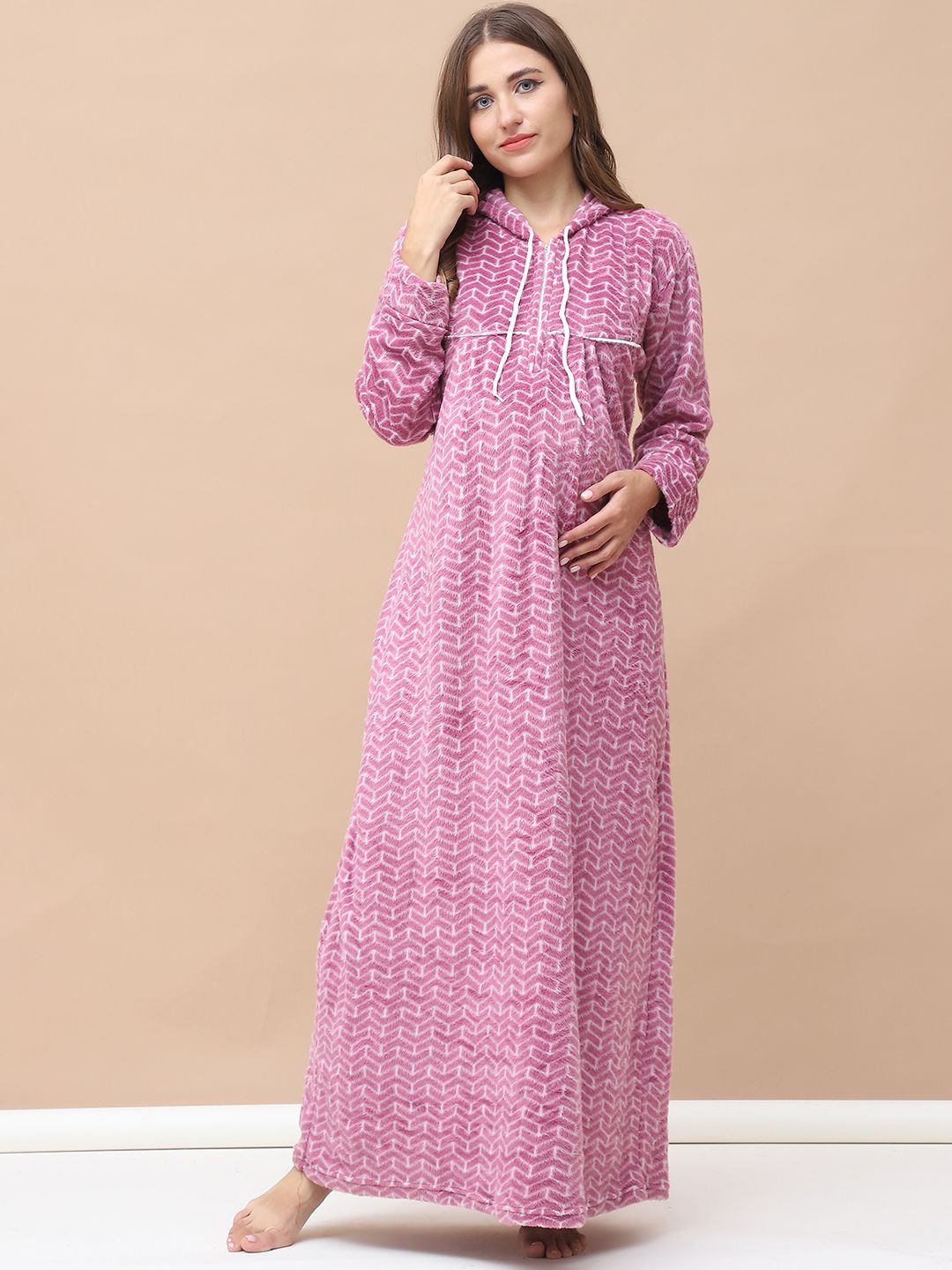 

Secret Wish Women Geometric Printed Maxi Nightdress, Pink