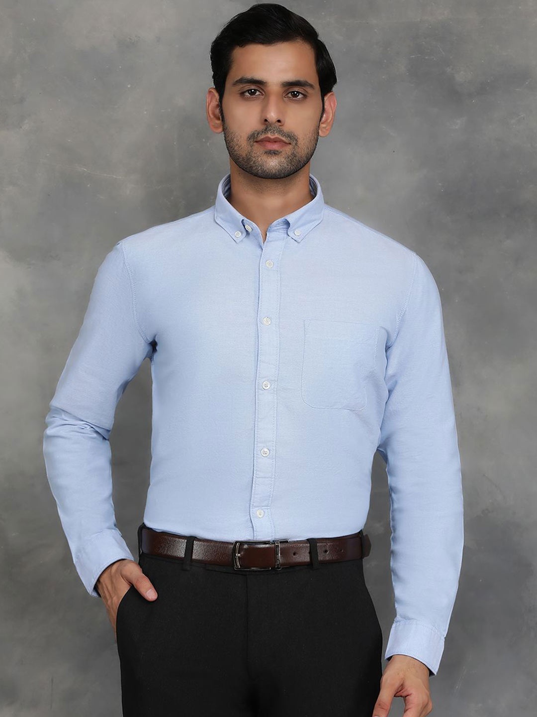 

JADE BLUE Men Button-Down Collar Solid Cotton Slim Fit Casual Shirt