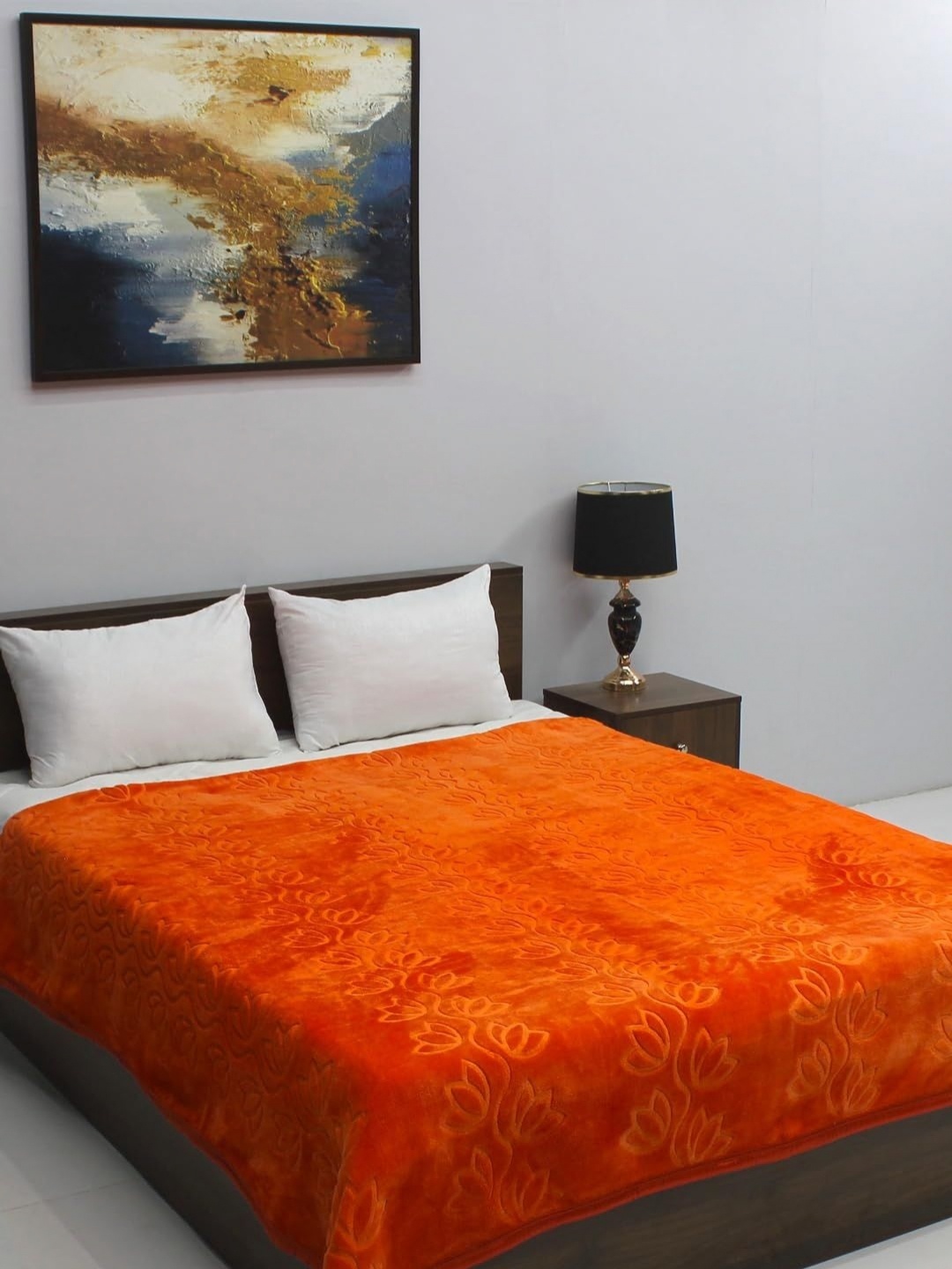 

CHICERY Orange Colored Floral Mink Heavy Winter 200 GSM Double Bed Blanket