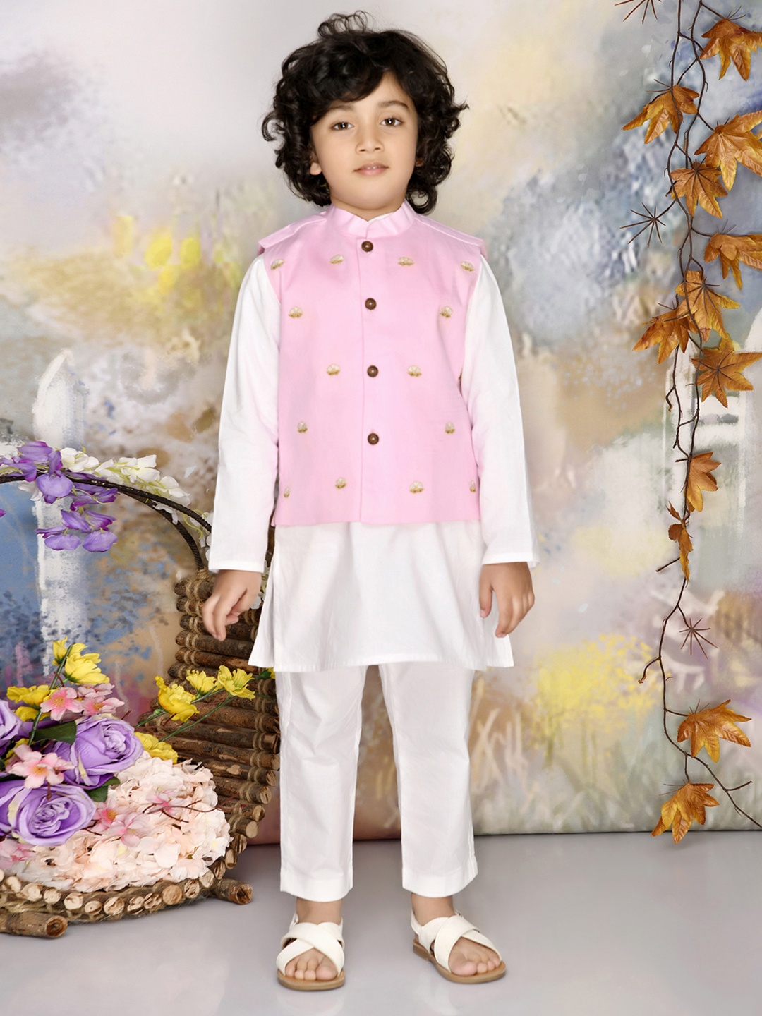 

MUDKID Boys Regular Pure Cotton Kurta with Trousers, Pink