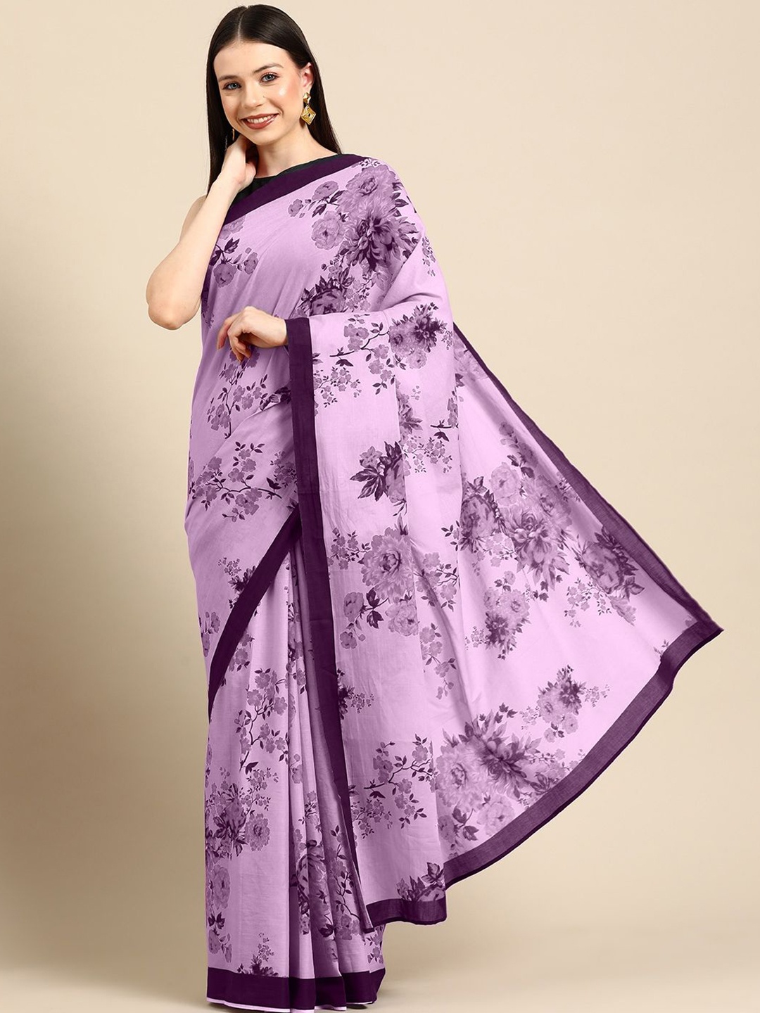 

BUTA BUTI Floral Printed Pure Cotton Saree, Lavender