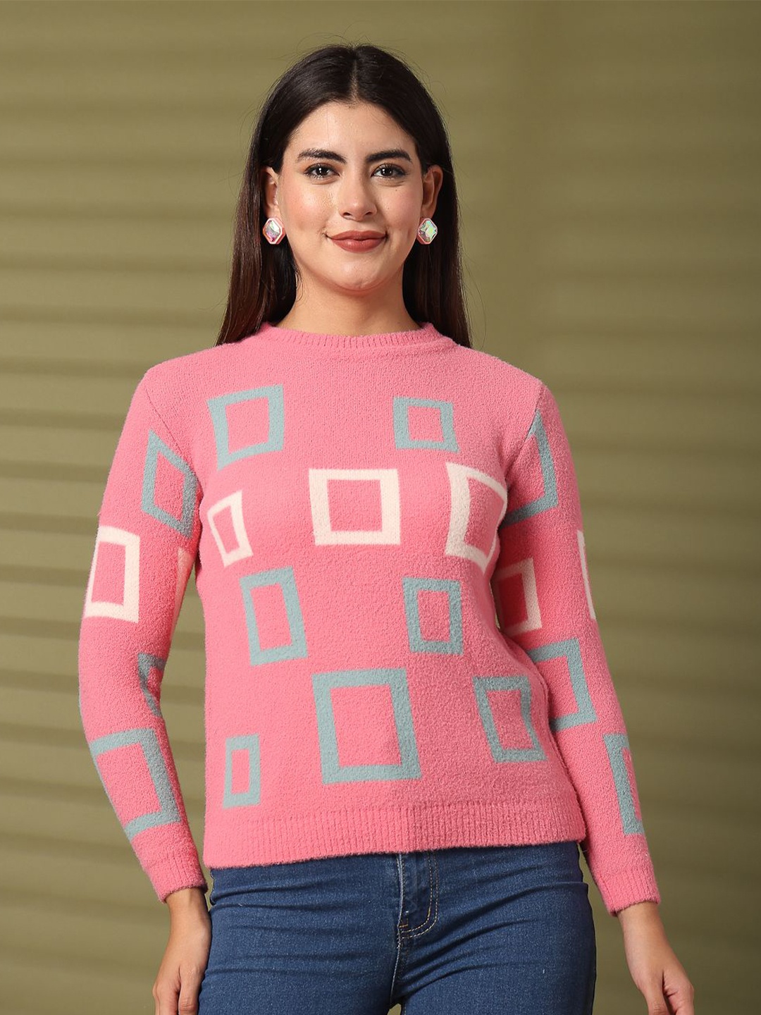 

Clora Creation Women Self Design Woollen Pullover, Pink