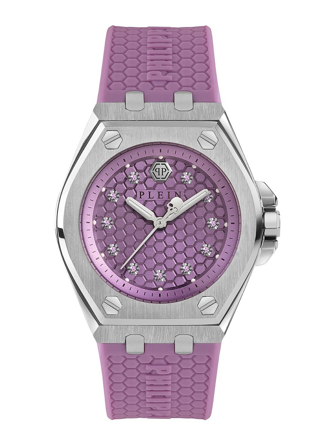 

PHILIPP PLEIN Women Brass Embellished Dial & Textured Straps Analogue Watch PWJAA0222, Purple