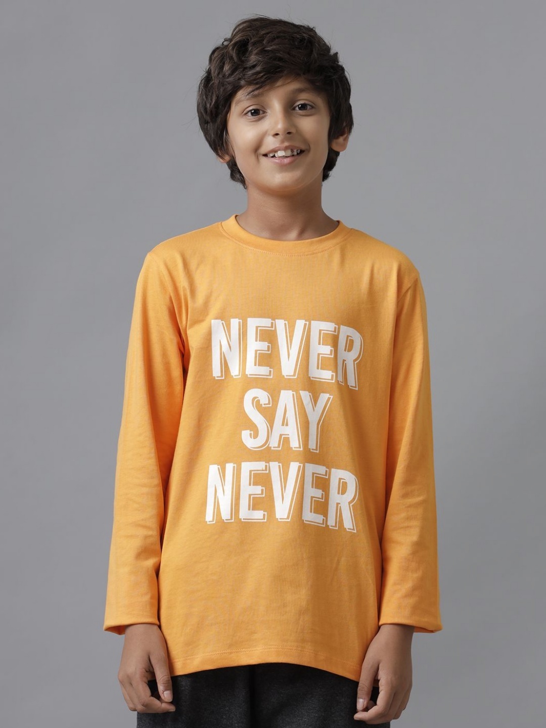 

UNDER FOURTEEN ONLY Boys Typography Printed Round Neck Cotton T-shirt, Orange