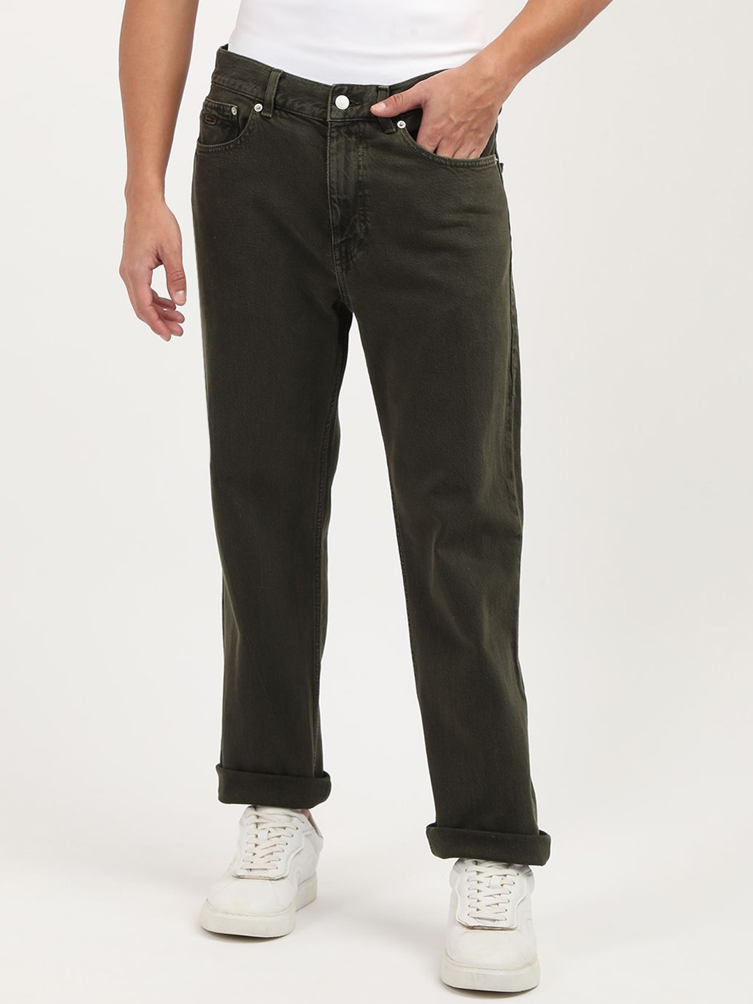 

Tommy Hilfiger Men Mid-Rise Regular Fit Trousers, Olive