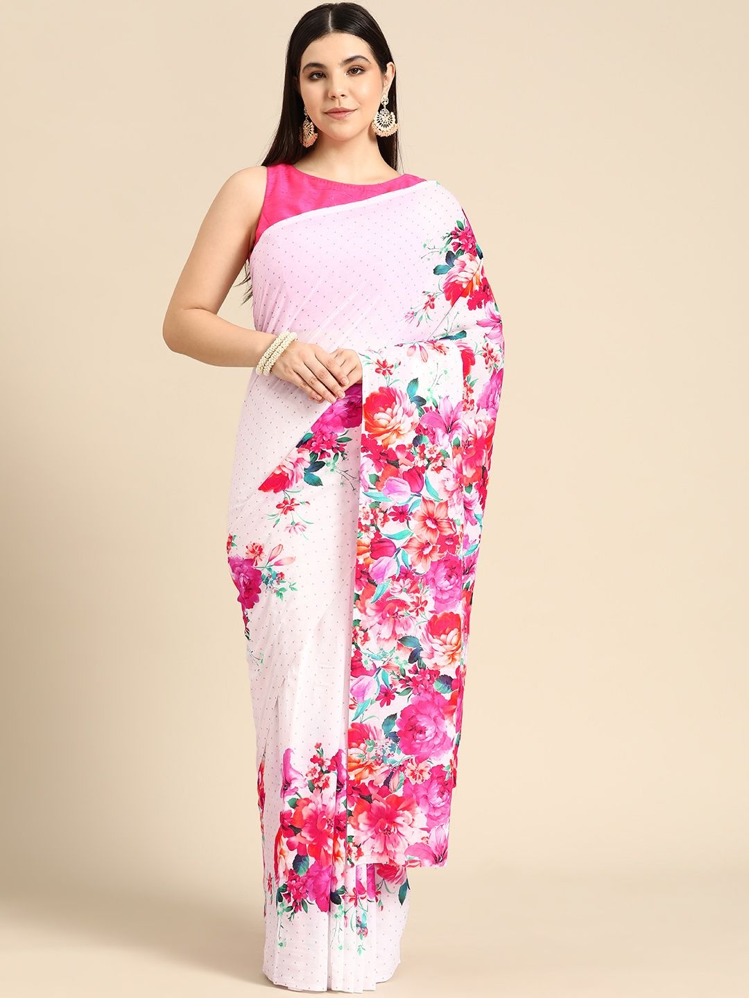 

BUTA BUTI Floral Printed Pure Cotton Saree, Pink