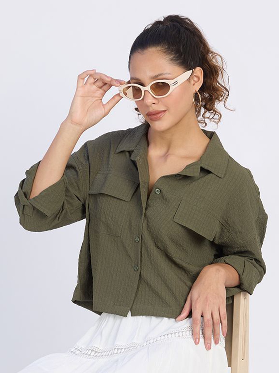 

PINACOLADA Women Comfort Cuban Collar Textured Casual Shirt, Green