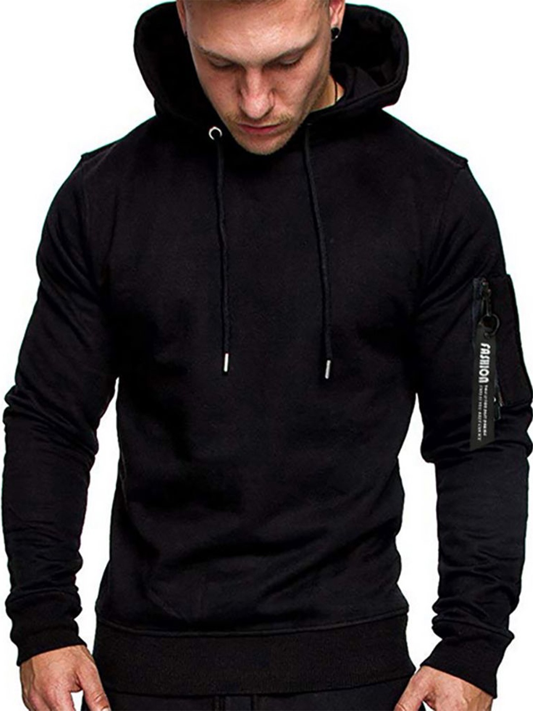 

StyleCast x Revolte Men Solid Hood Cotton Pullover Sweatshirt, Black
