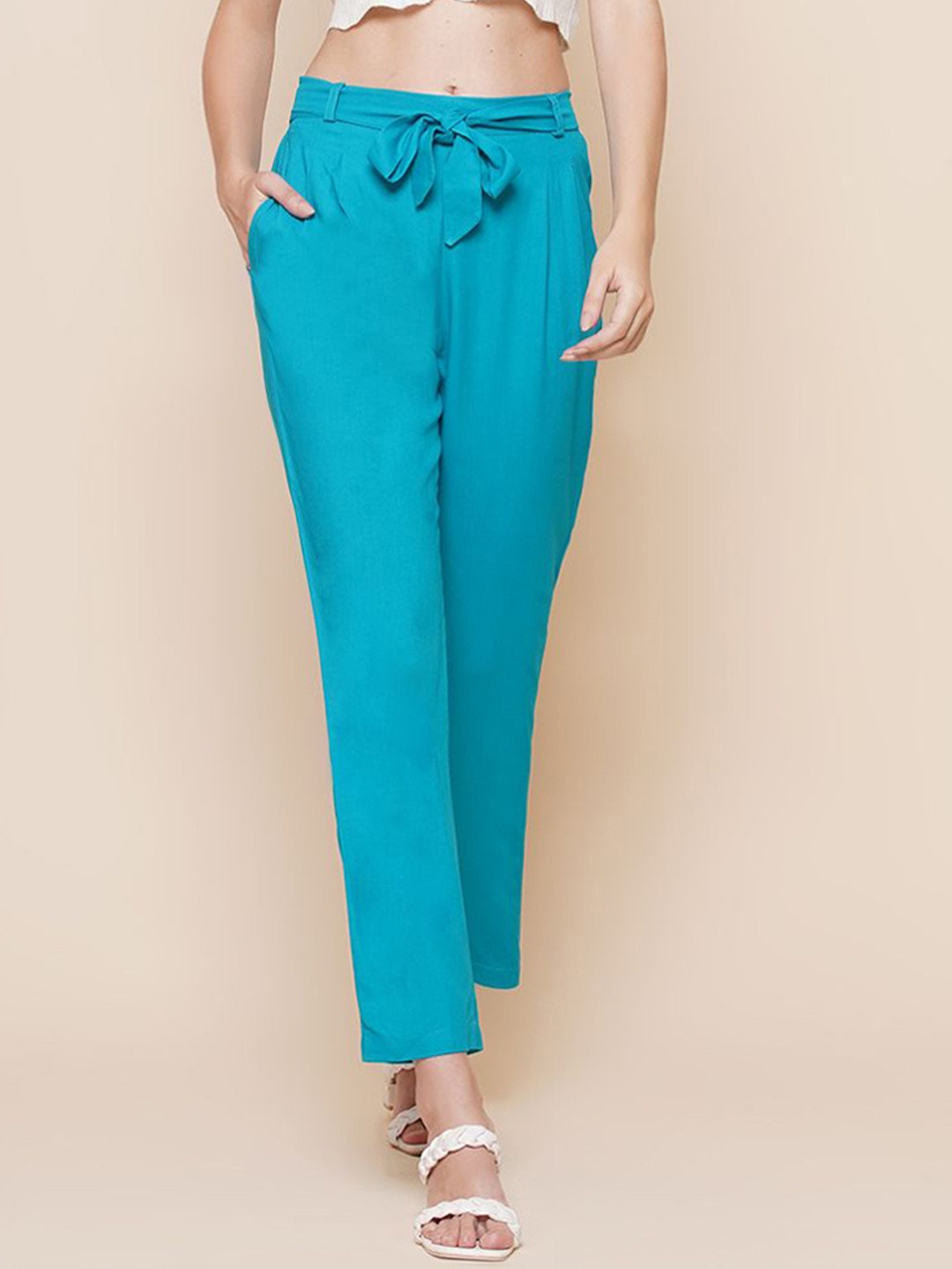 

KATLINE Women Relaxed High-Rise Trousers, Blue