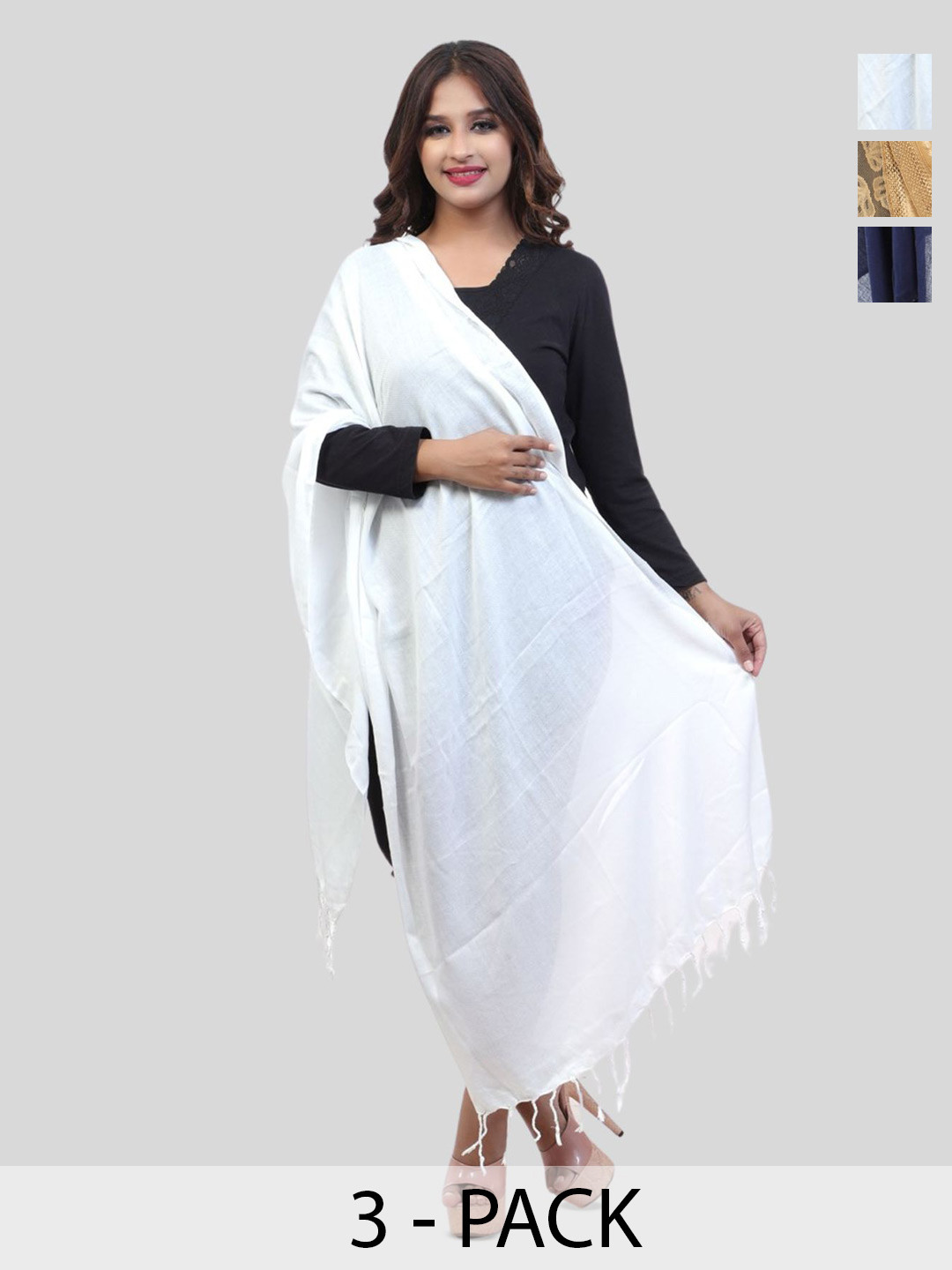 

Fabme Pack Of 3 Ethnic Motifs Woven Design Dupatta, Gold
