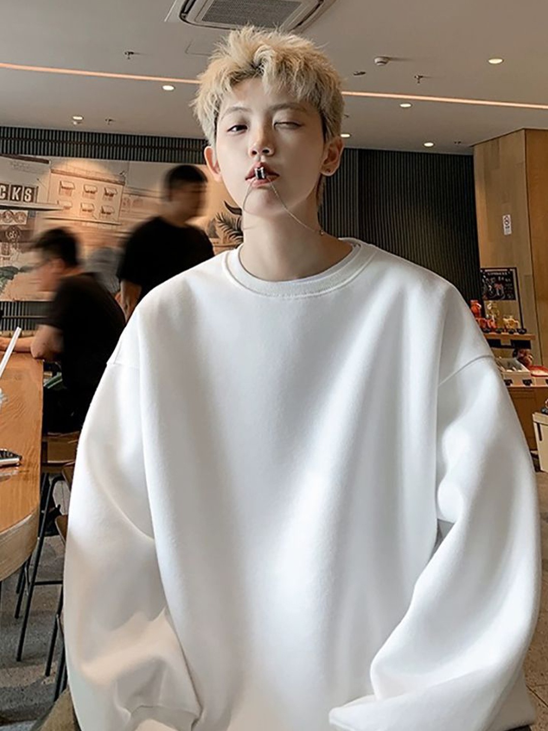 

StyleCast x Revolte Men Solid Round Neck Cotton Pullover Sweatshirt, White