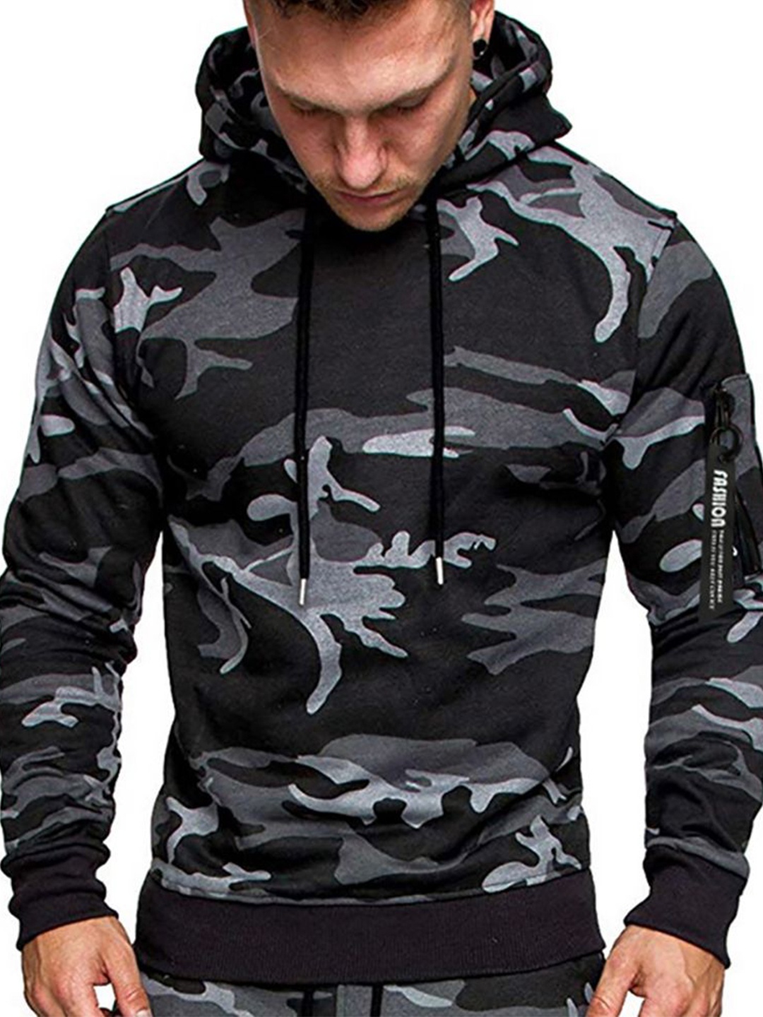 

StyleCast x Revolte Men Camouflage Printed Hood Cotton Pullover Sweatshirt, Grey