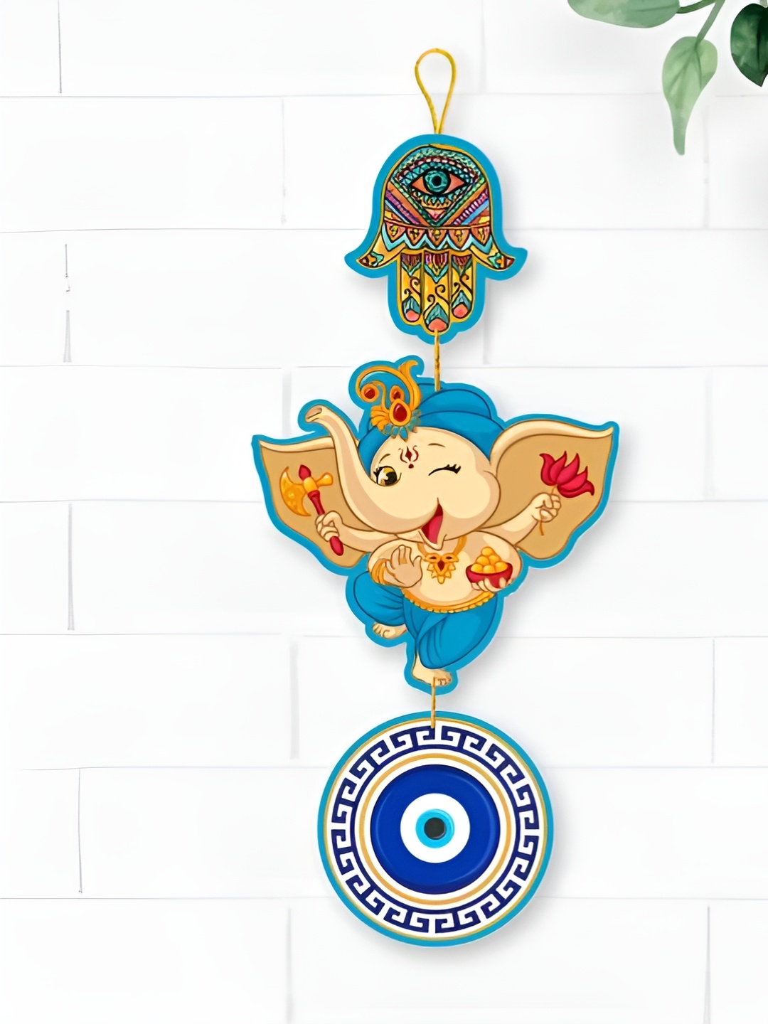 

Nupur Studios Brown & Blue Printed Wooden Hanging Wall Decor