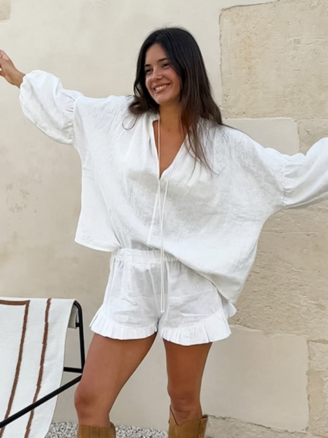 

KPOP Pure Cotton Top With Shorts, White
