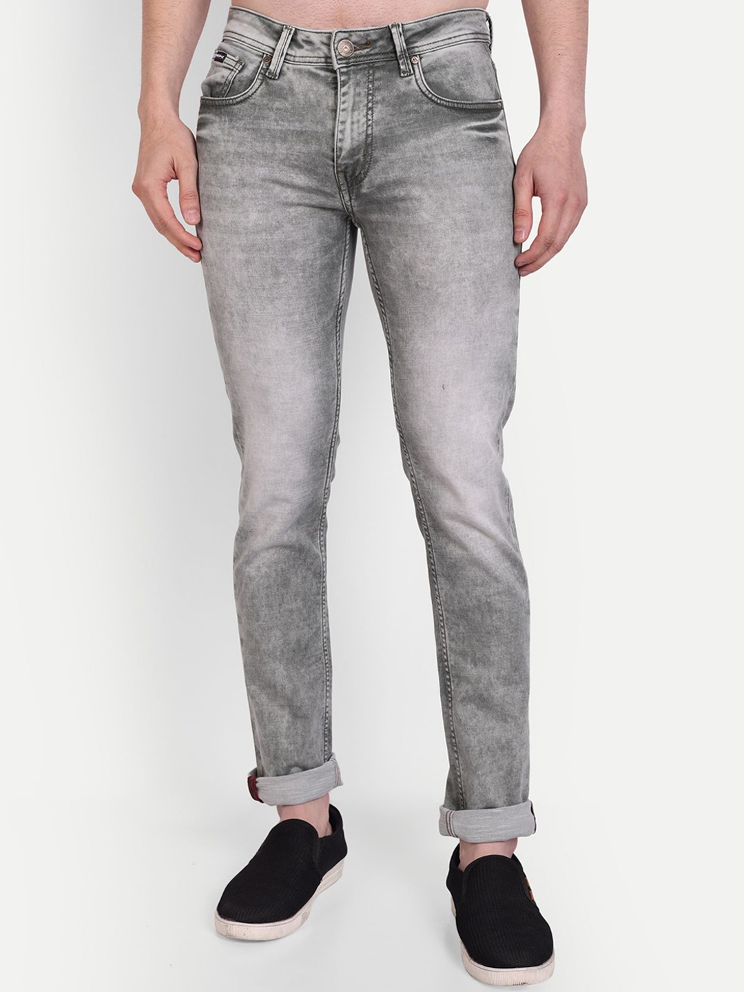 

MEGHZ Men Micheal Slim Fit Heavy Fade Stretchable Jeans, Grey