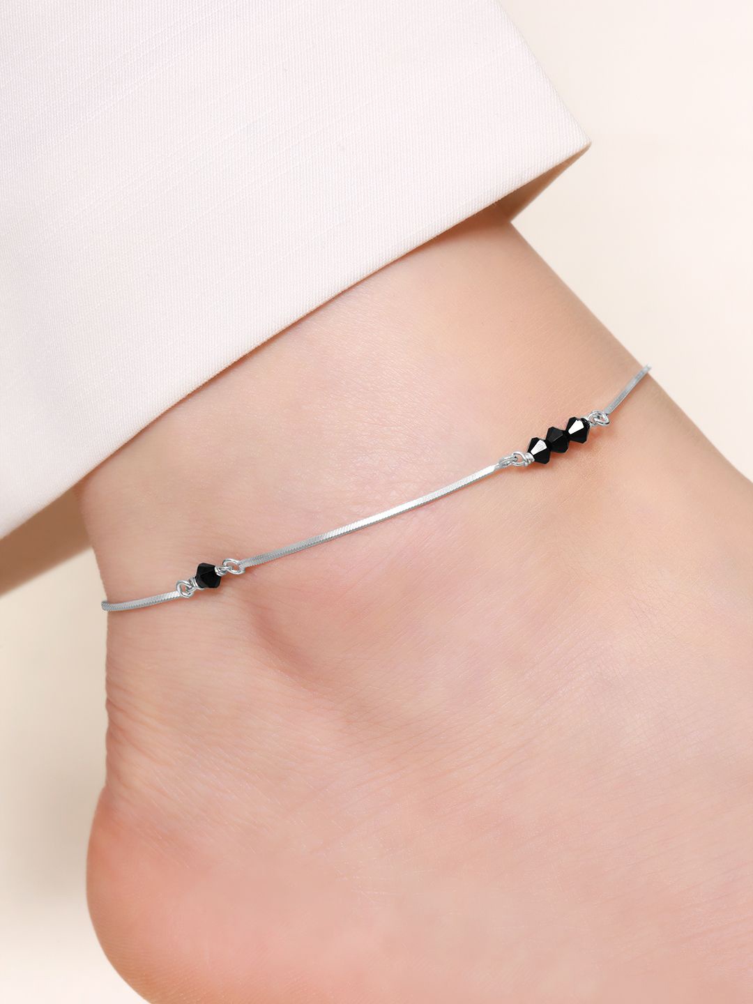 

Zavya 925 Sterling Silver Rhodium-Plated Artificial Beads Anklet