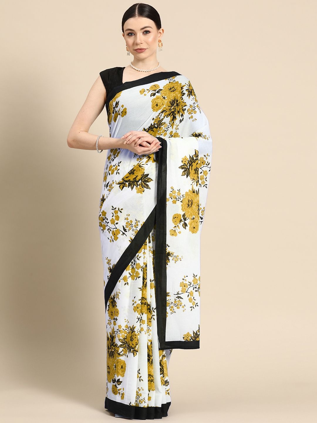 

BUTA BUTI Floral Pure Cotton Saree, Mustard