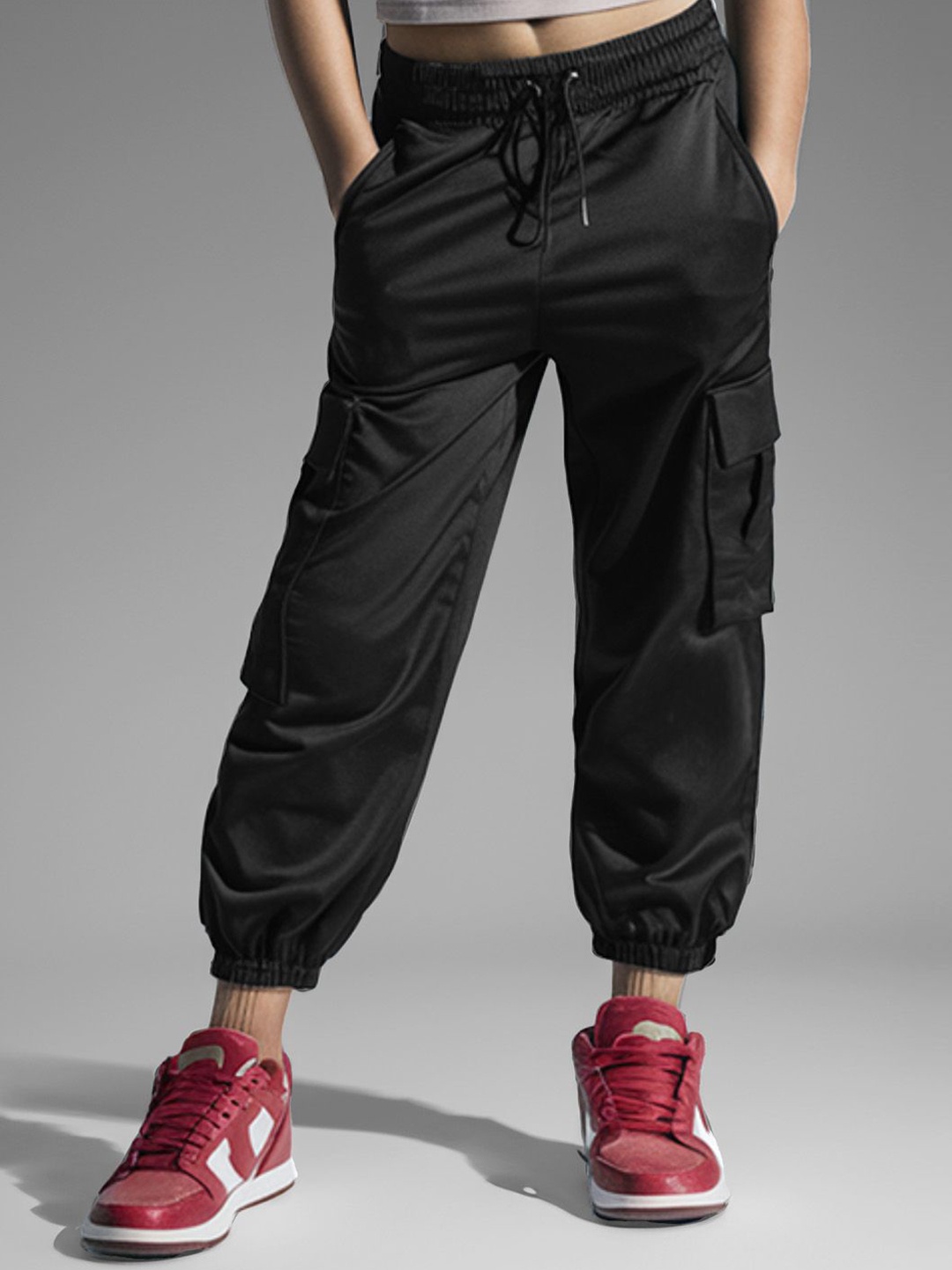 

Naughty Ninos Solid Cotton Girls Relaxed Cargos Trousers, Black