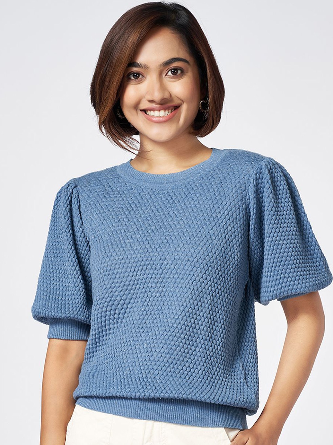 

Honey by Pantaloons Women Solid Round Neck Cotton Pullover Sweatshirt, Blue