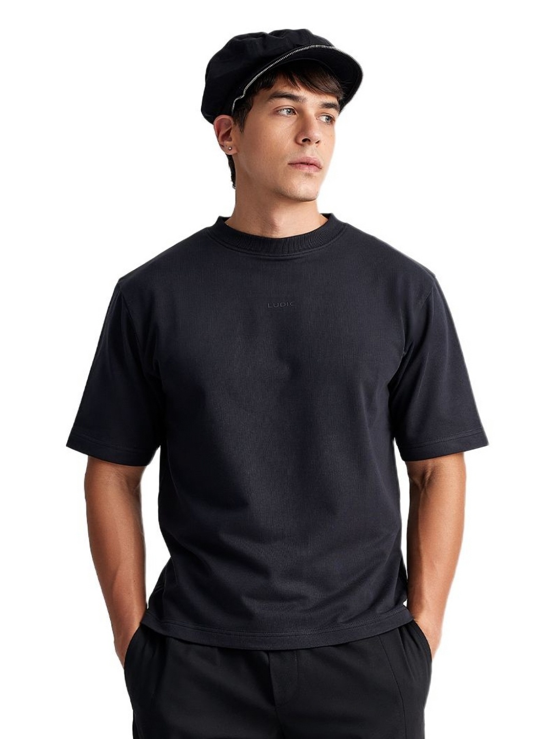 

Ludic Men Solid Round Neck Cotton T-shirt, Black