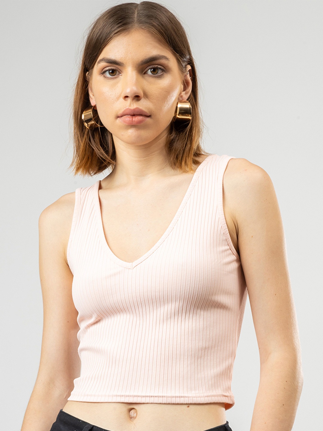 

Redamancii Women Solid V-Neck Polycotton Top, Coral