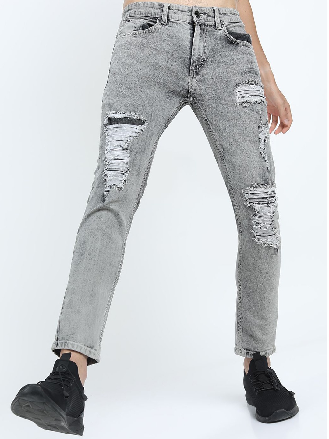 

HIGHLANDER Men Tapered Fit Highly Distressed Heavy Fade Stretchable Jeans, Grey