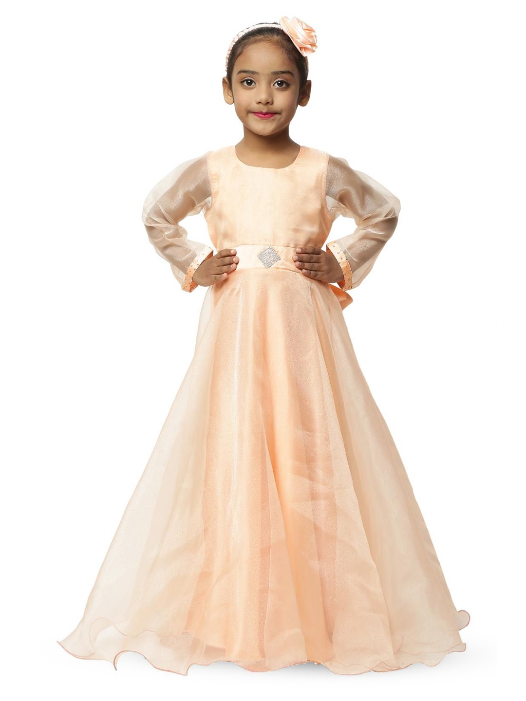 

Wish little Girls Satin Fit & Flare Maxi Dress, Peach