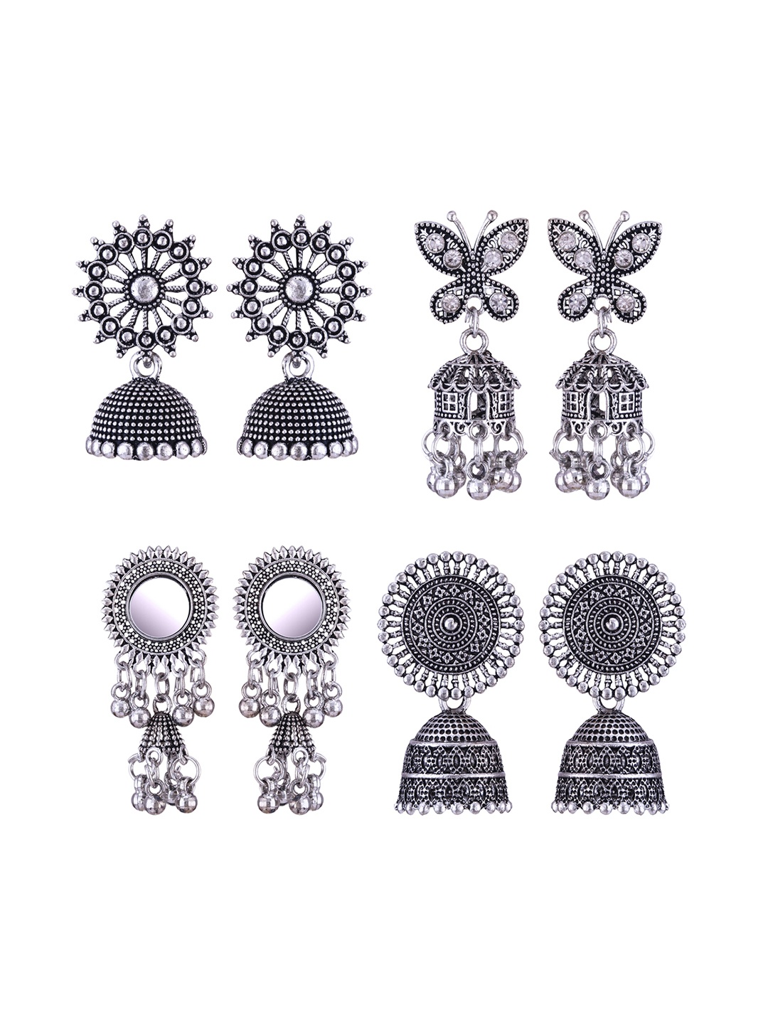

DIVASTRI Peacock Shaped Jhumkas Earrings, Silver