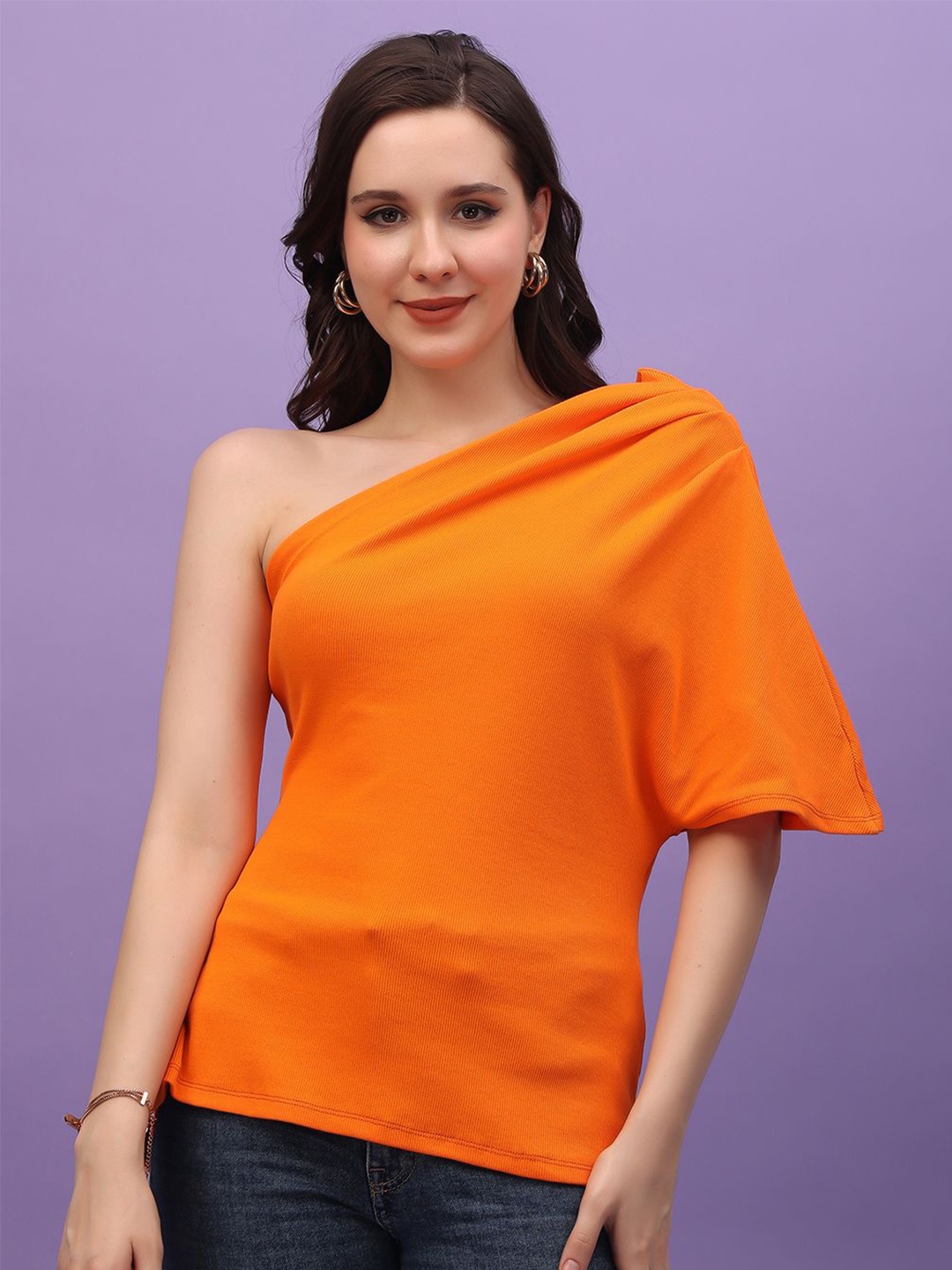 

BAESD Women Solid One Shoulder Top, Orange