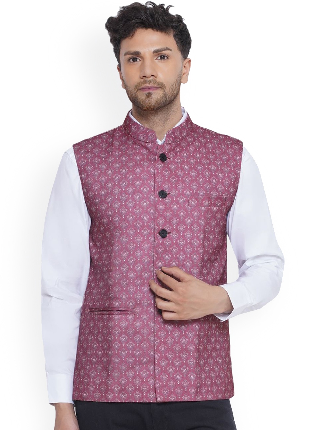 

VEERA PARIDHAAN Men Printed Woven Nehru Jackets, Pink