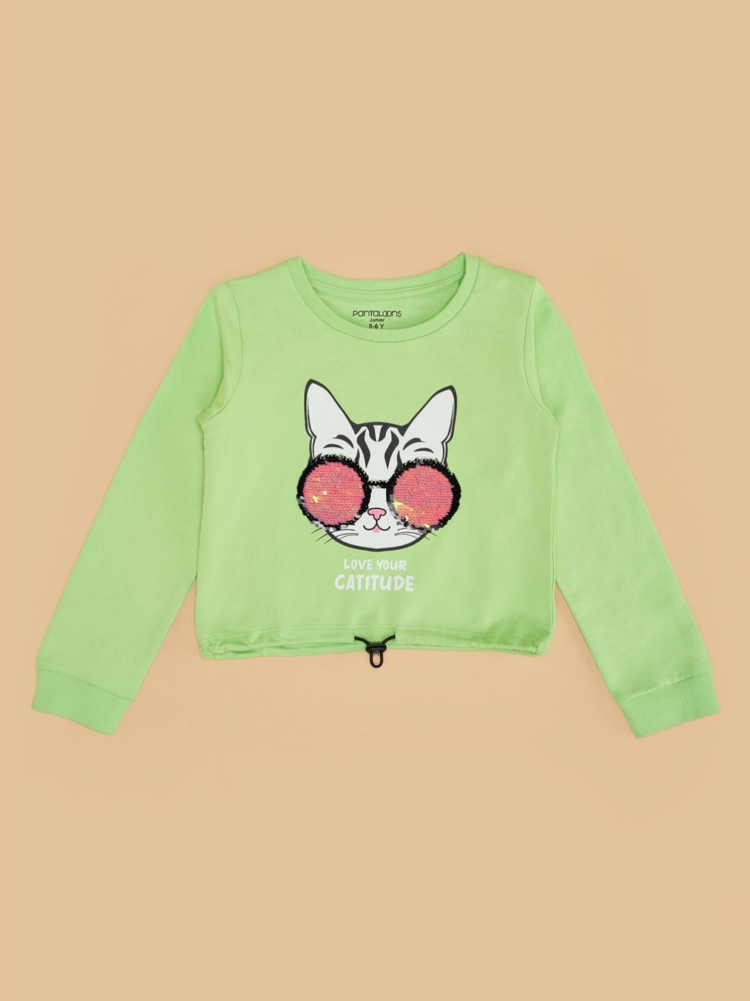 

Pantaloons Junior Girls Graphic Printed Round Neck Cotton Relaxed Fit T-shirt, Green